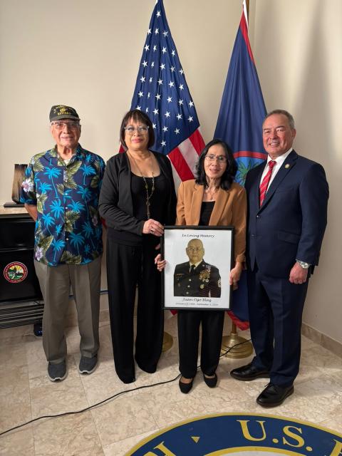 L-R: U.S. Marine Col. Joaquin "Danny" Santos, Darlene Blaz, Dionisia Blaz, Rep, James Moylan